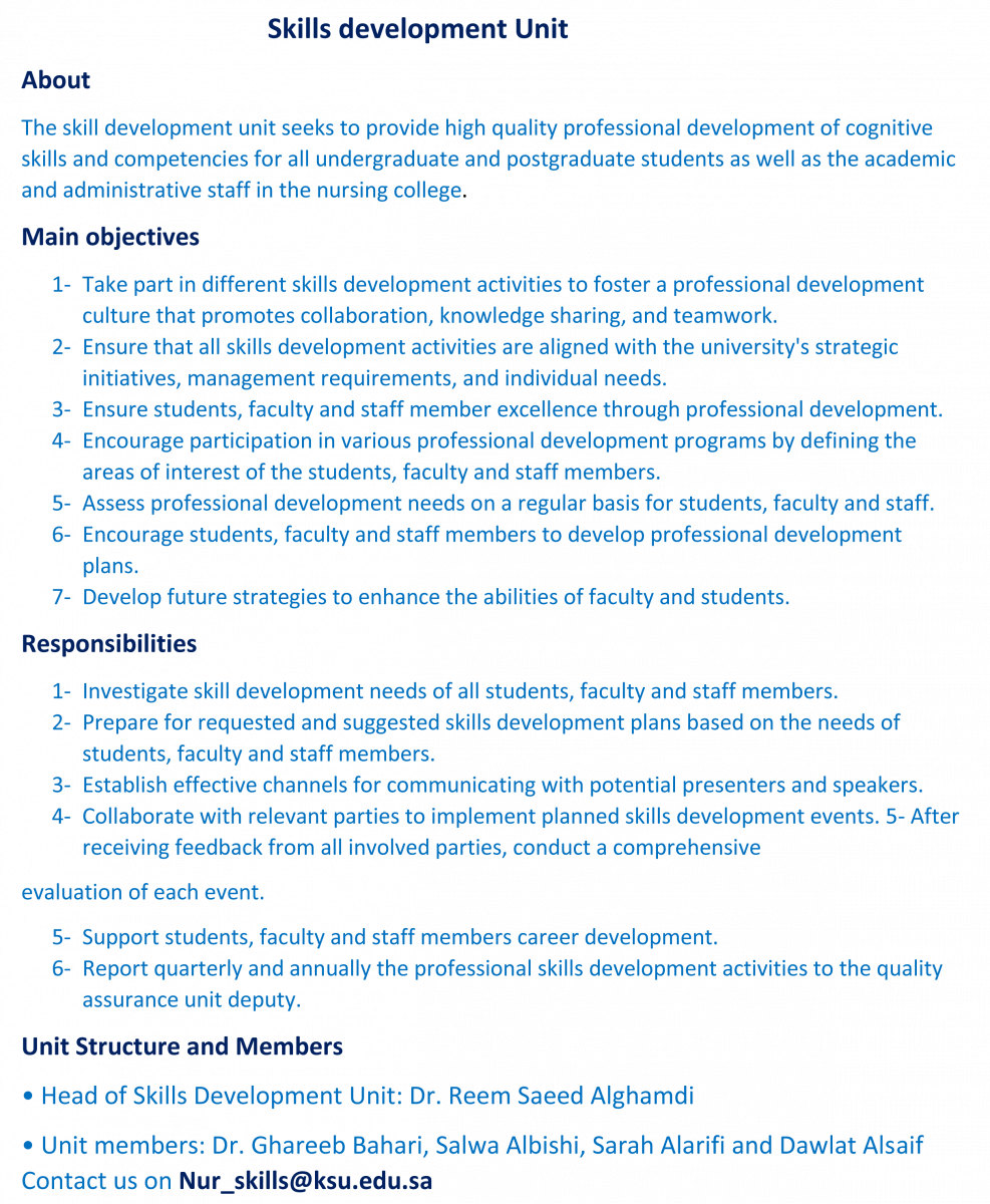 Skills Development Unit College Of Nursing